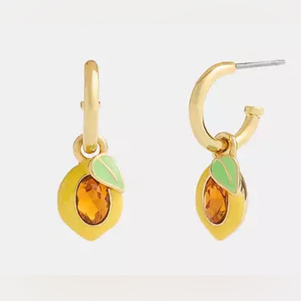 Lot of 2x EUC [Coach] Crystal Earrings, Lemon Charm Huggie & Signature Studs - Picture 4 of 12